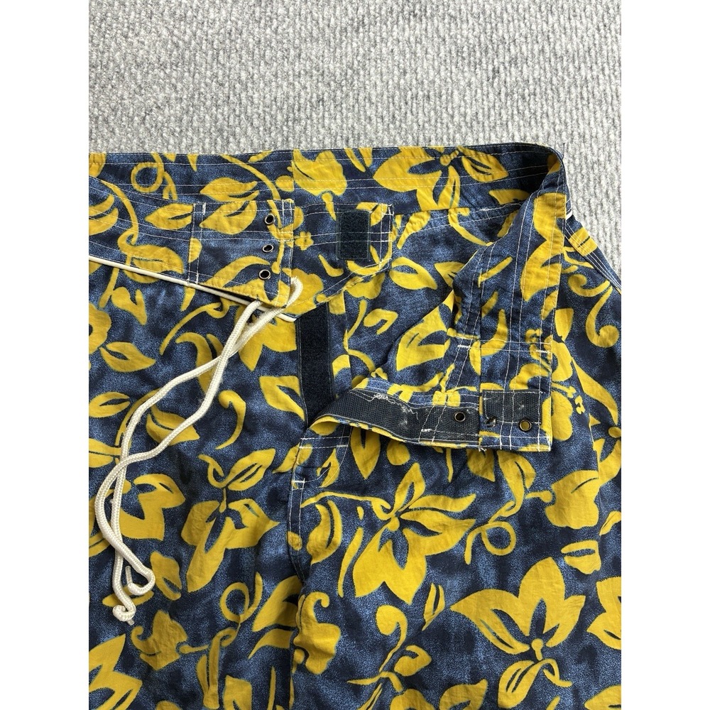 Vintage Op Ocean Pacific Men's 32 Yellow Blue Floral Nylon Surf Board Shorts - Picture 4 of 7